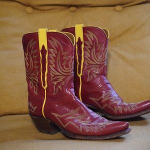 LUCHESSE RED with yellow stitching  cowboy boots